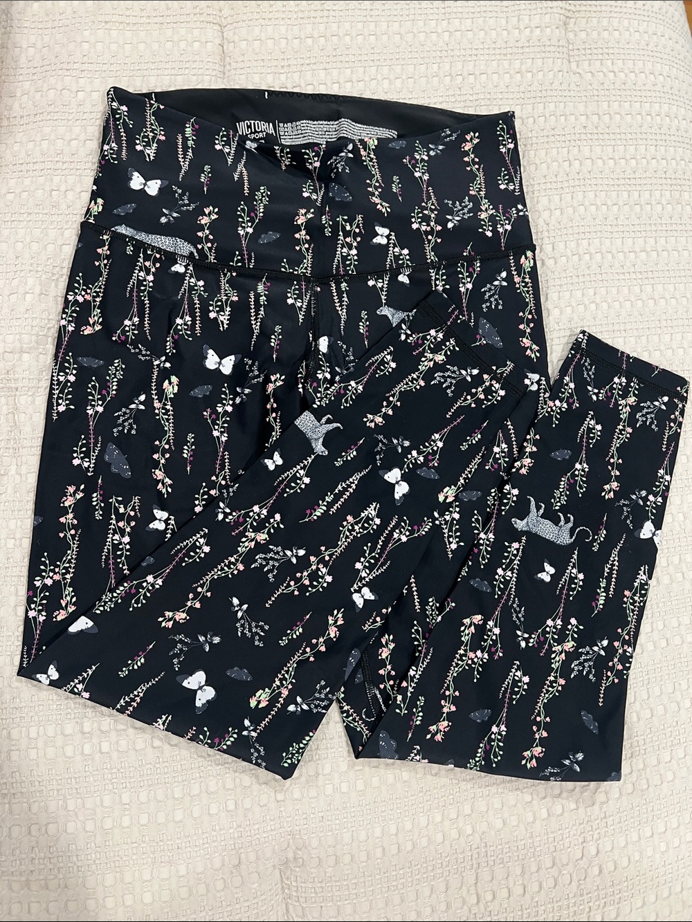 Victoria's Secret Black Floral & Butterfly Print Leggings